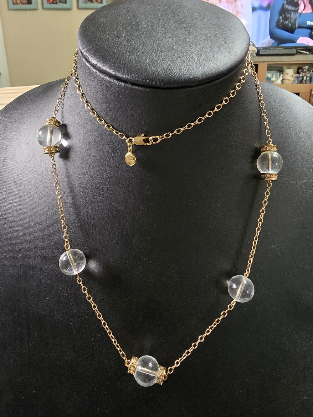 J.Crew Clear Glass Pools Of Light Gold Tone Station Necklace